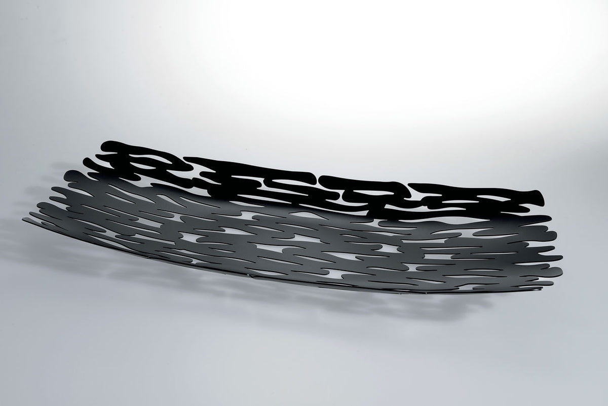 Alessi Bark Centrepiece schaal, langwerpig, matzwart met open patroon