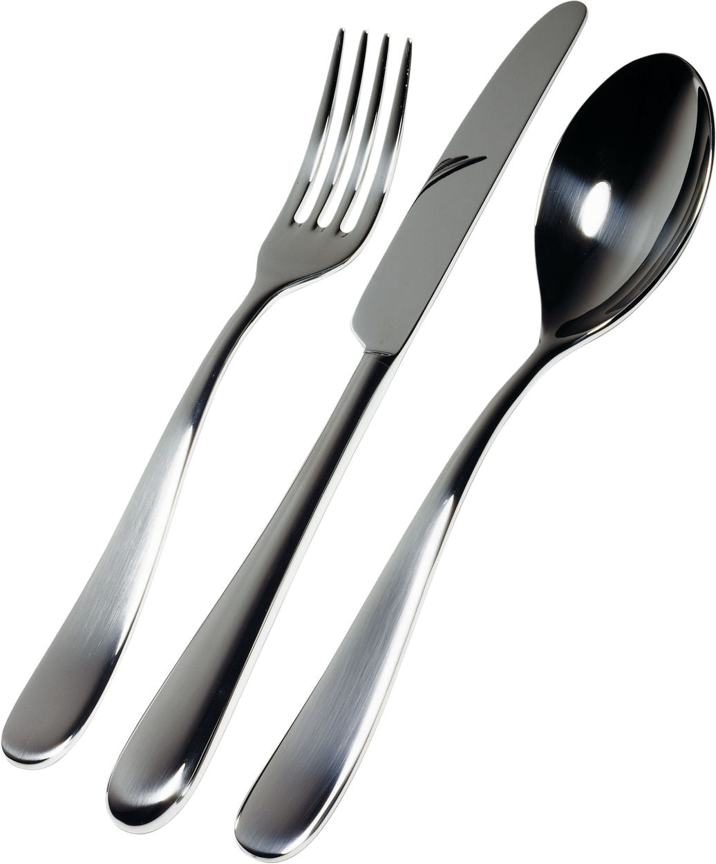 Alessi Nuovo Milano bestek, detail van vork, mes met holheft en lepel