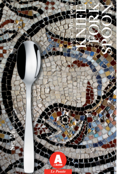 Alessi Knifeforkspoon 24 Mono bestekset, verpakking met eetlepel in rvs