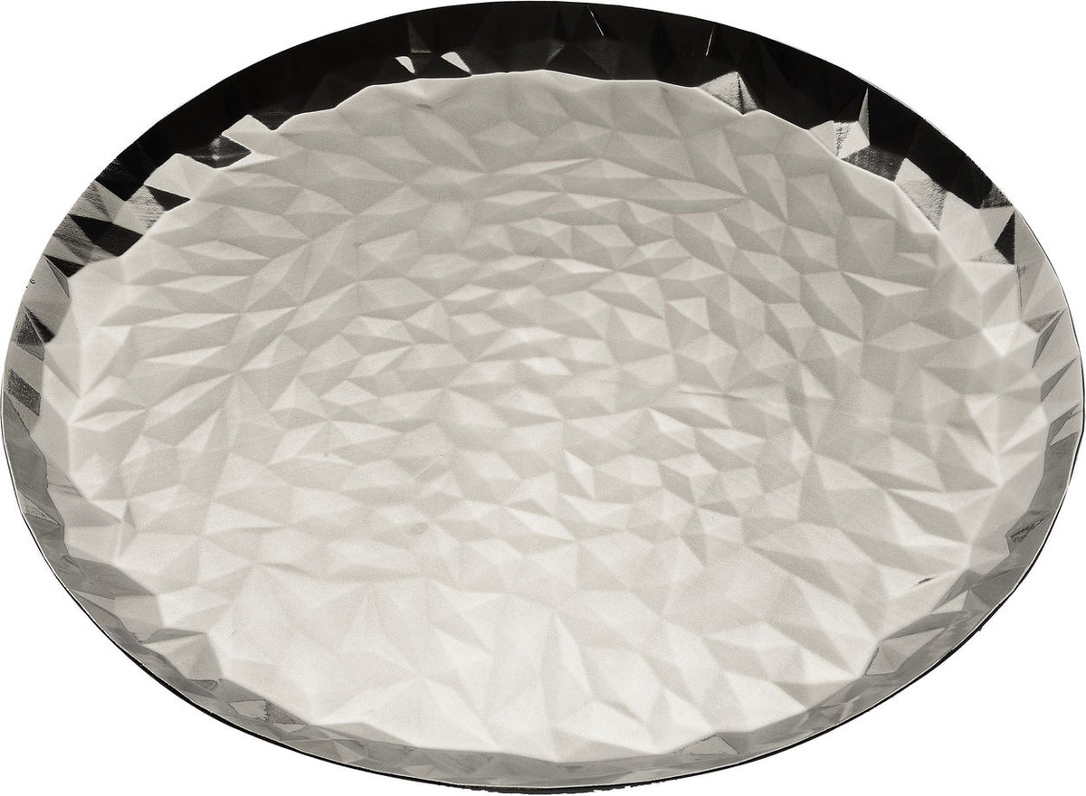 Alessi JOY N.3 dienblad, rond met facetpatroon van driehoeken, zilverkleurig