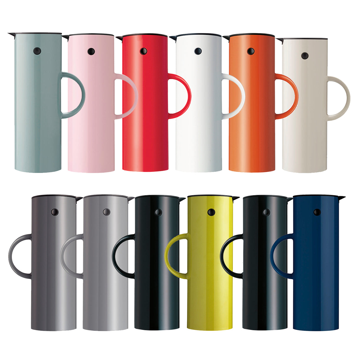 Glazen binnenfles, hier getoond met steltonkannen in diverse kleuren