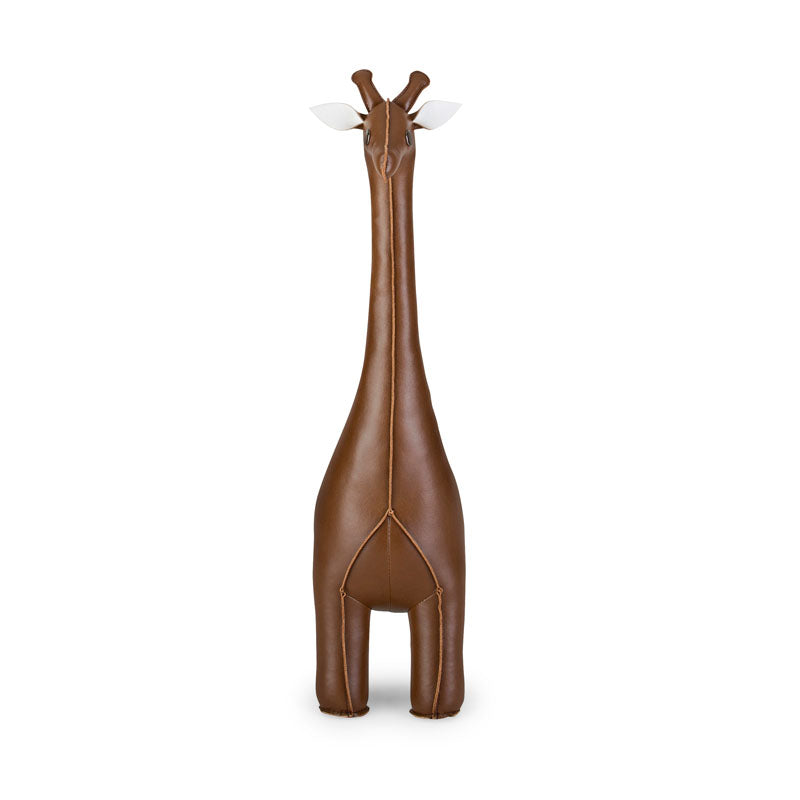 Zuny giraffe boekensteun in bruine kunstleder, vooraanzicht