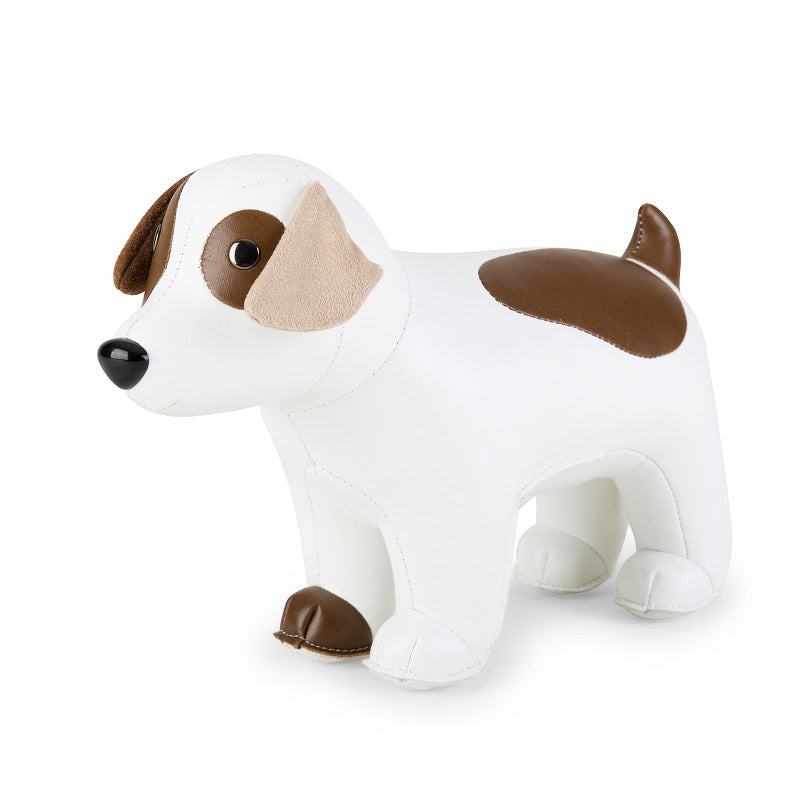 Zuny boekensteun in vorm van Russell Terrier, kunstleder, driekwart aanzicht