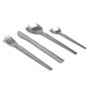 Mono A Short cutlery set, four pieces, top view in matt-brushed stainless steel