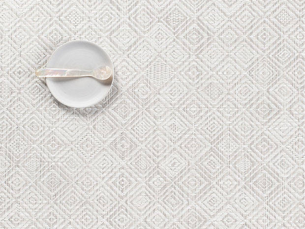 Beautiful Chilewich placemat in grey, detail of diamond mosaic weave