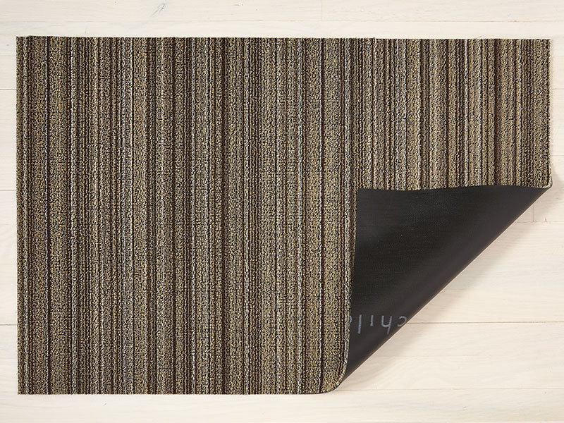 Deurmat Skinny Stripe Mushroom, omgeslagen met vinyl onderlaag zichtbaar
