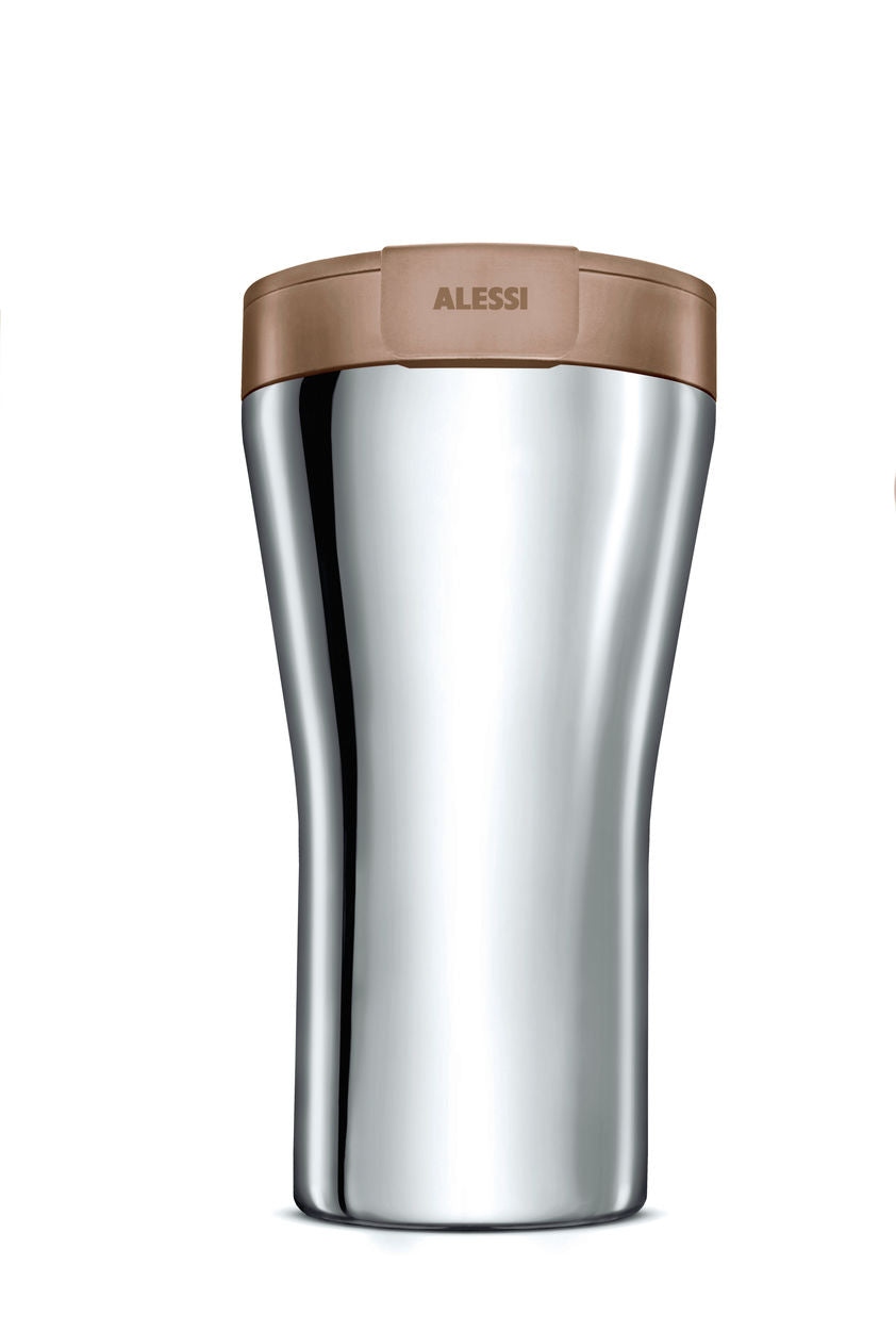 Alessi Caffa drinkbeker in bruin, dubbelwandig, ontwerp Giulio Iacchetti