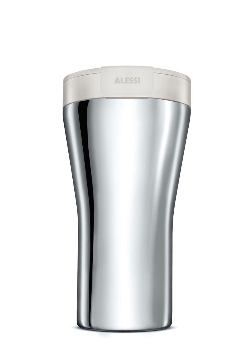 Alessi Caffa drinkbeker, wit deksel, vooraanzicht