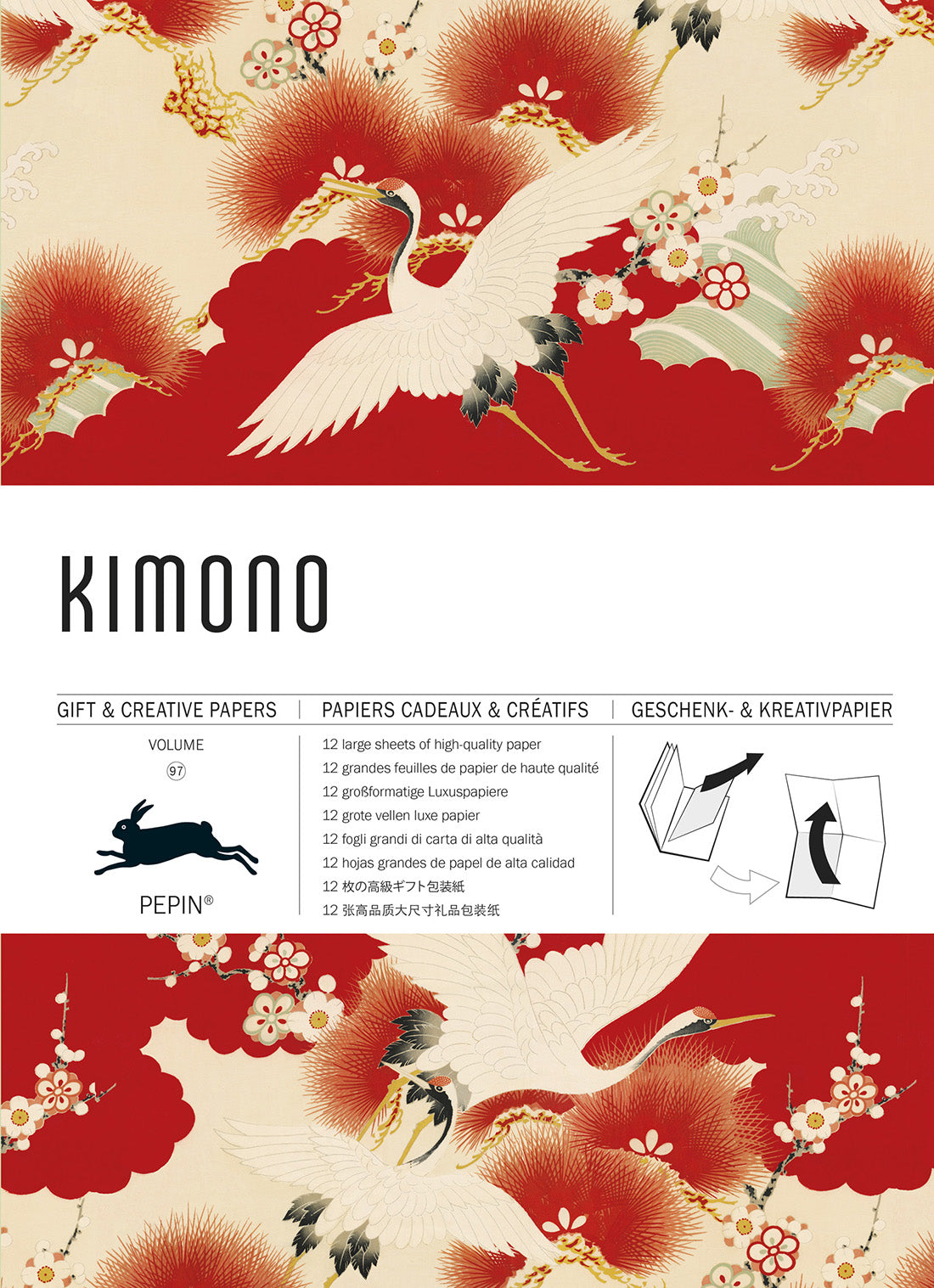 Pepin Press Kimono inpakpapier, ontworpen door Pepin van Roojen, verpakking met kraanvogelprint