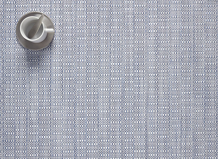 Chilewich Thatch Rain placemat, design Sandy Chilewich, blue-white woven