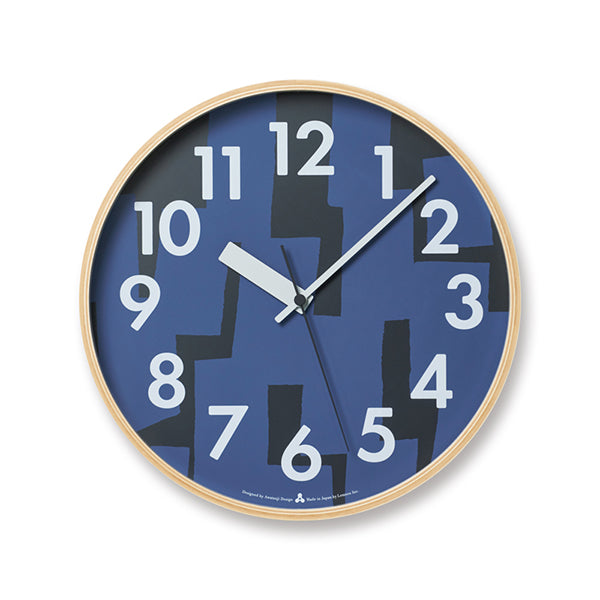 Lemnos Noyama wandklok, blauw met houten rand, vooraanzicht