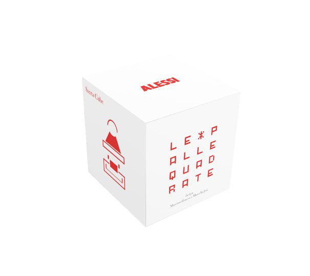 Packaging of the Alessi Cubic-Star Christmas bauble, white cardboard box