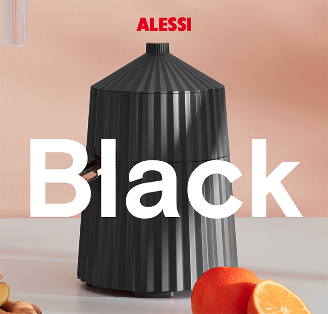 Alessi Plissé elektrische citruspers in zwart, met deksel
