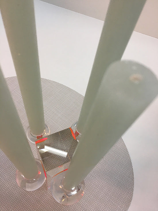 Fundamental Drops Candelabra candle holder, top view on crystal block