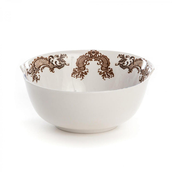 Alessi Hybrid Despina bowl from Beautiful by Seletti series, side view with gold motif on inside