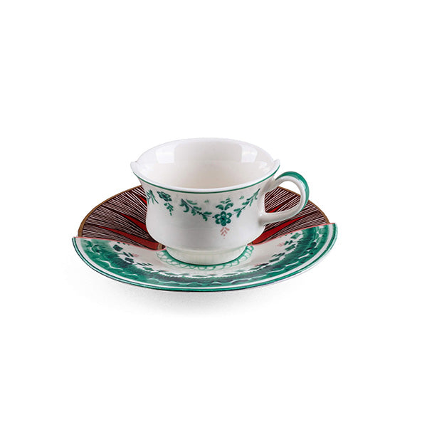 Chucuito coffee cup and saucer by Seletti, side view with view into the cup