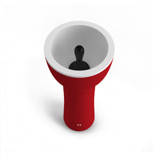 Alessi Spiceboy maalwerk in rood, bovenaanzicht met open vulopening