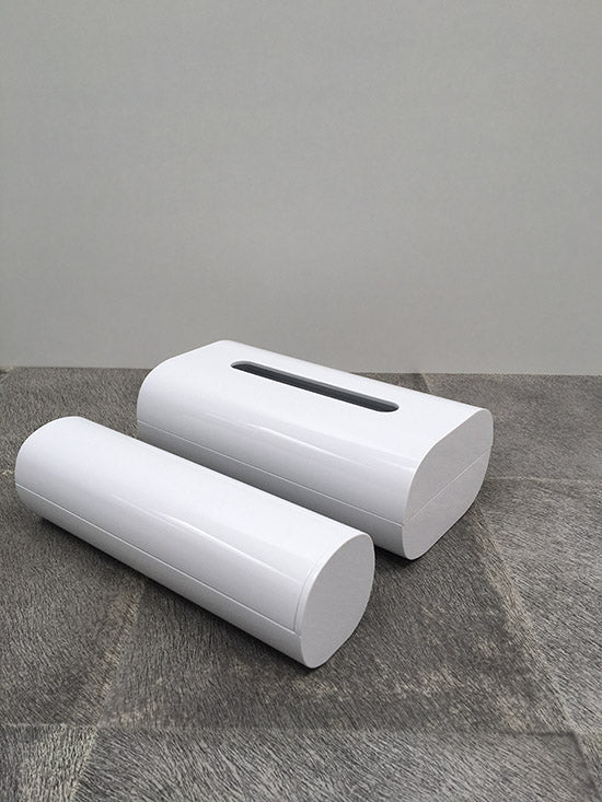 Birillo sliding containers by Alessi, white, two sizes for the bathroom side by side