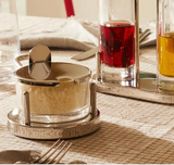 Alessi kaas container van Sottsass, gevuld, met scharnierdeksel en glas