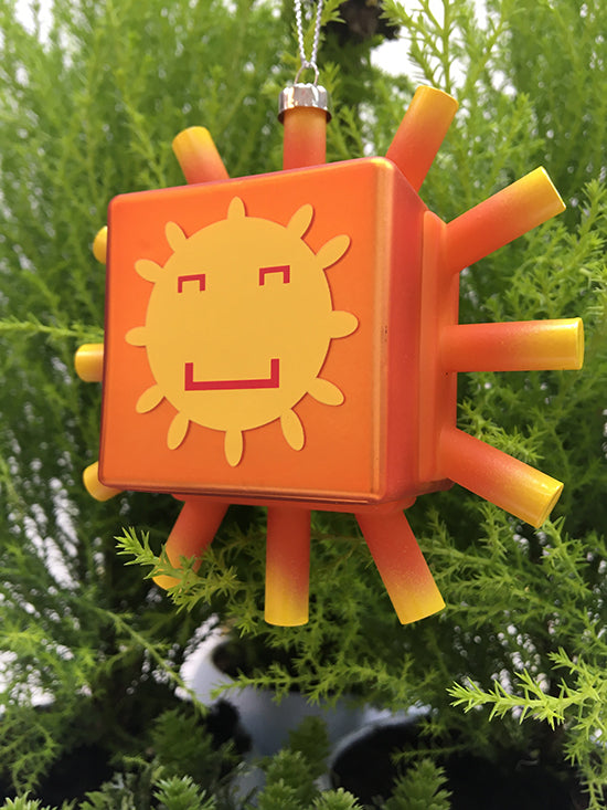 Alessi Sunflake kerstkubus, glazen kerstbal in zonvorm, ontwerp Giacon en Jori