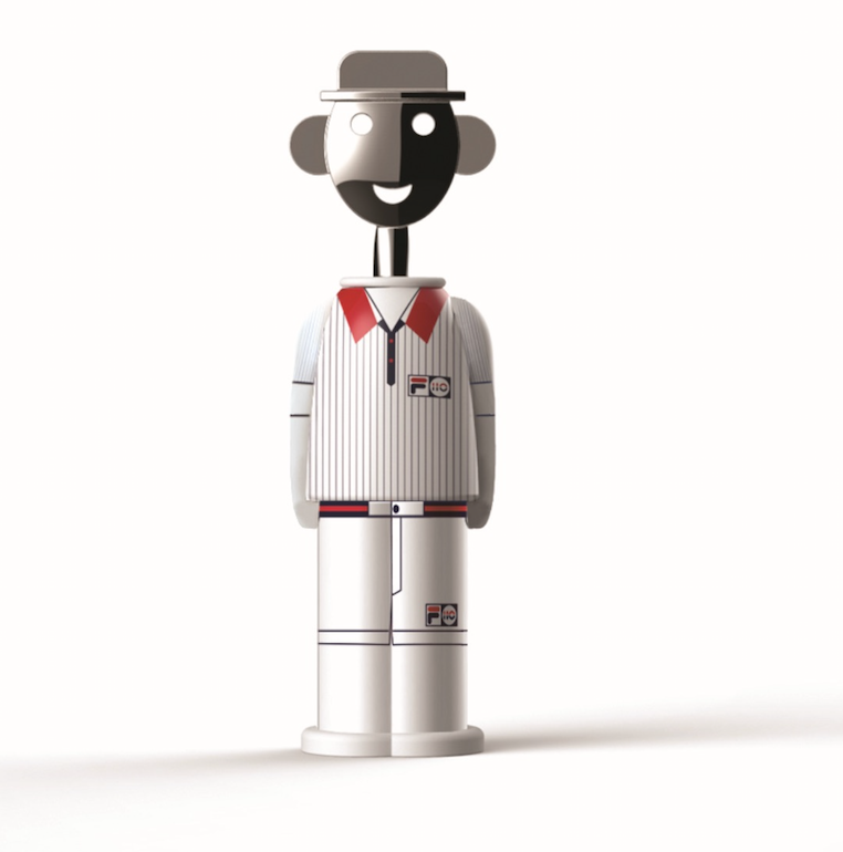 Sandro FILA Collector's corkscrew by Alessi, design Alessandro Mendini, white tennis outfit