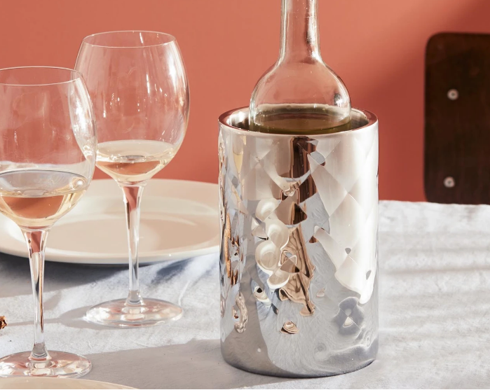 Alessi Mateglacé wijnkoeler in gepolijst rv.s. met wijnfles, ontwerp Marta Sansoni