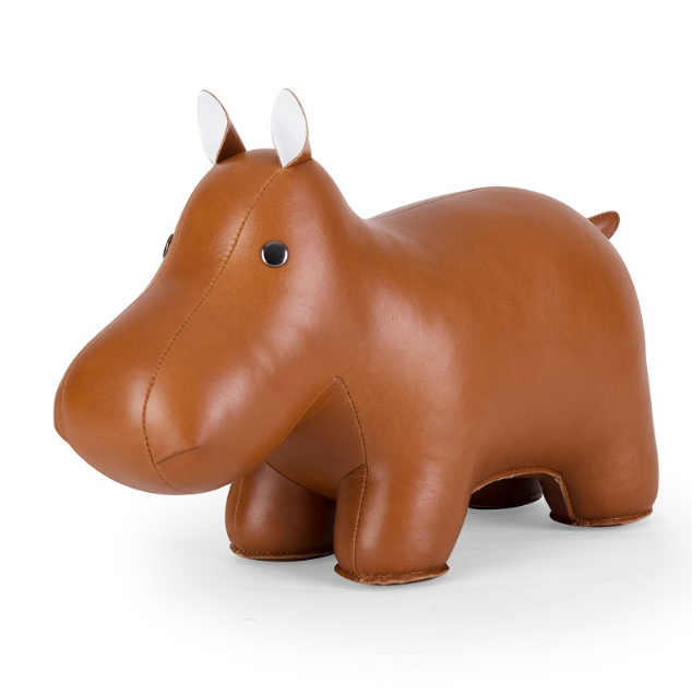 Zuny Hippo L boekensteun in cognac kunstleer, schuin vooraanzicht