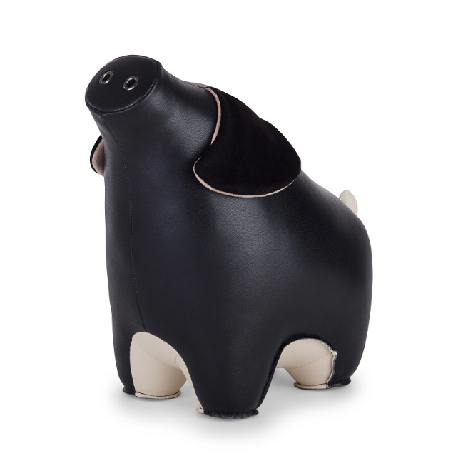 Zuny Pig Diya bookend in pig shape, black, three-quarter view