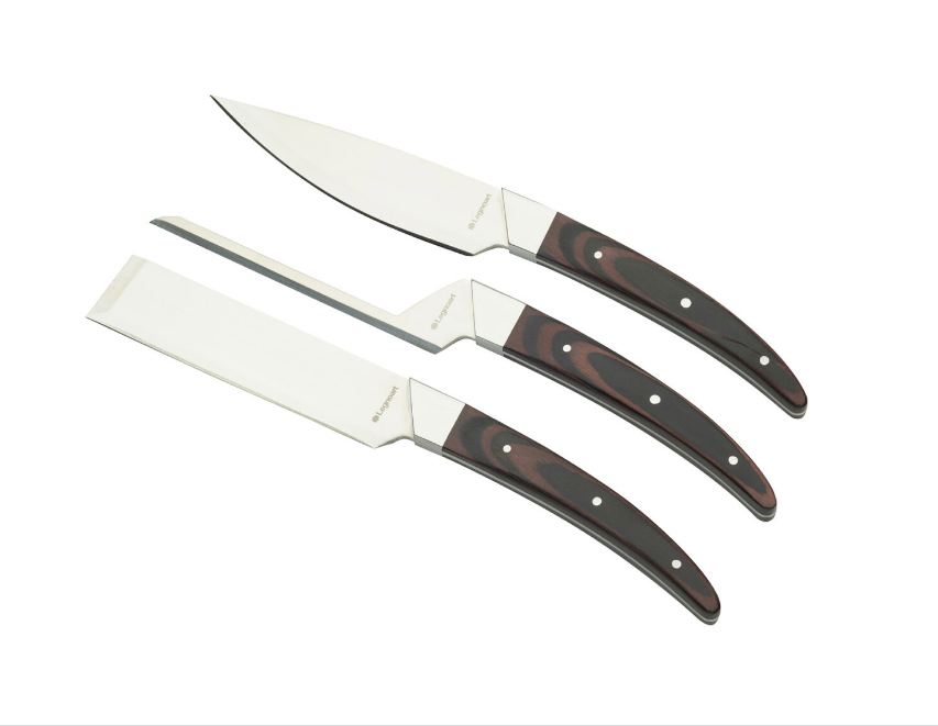 Caseus cheese knives with dark wooden handle, Japanese forging technique