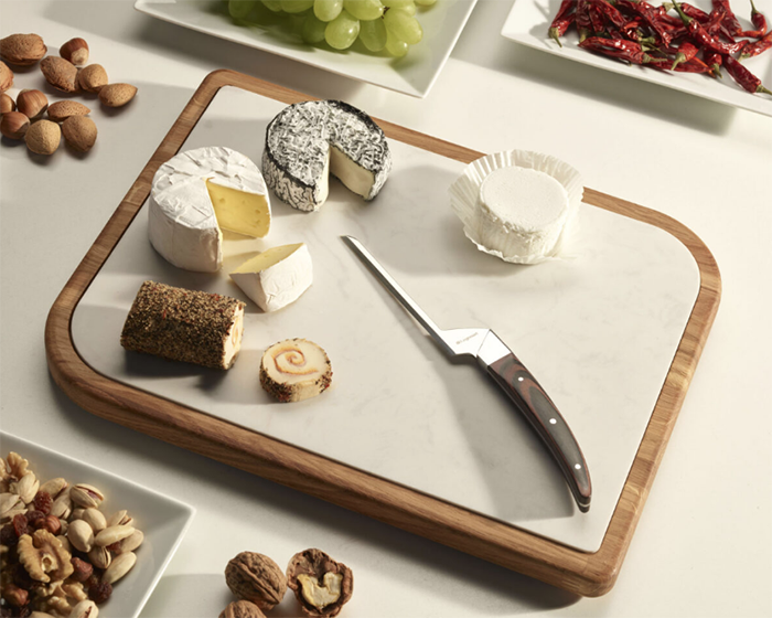 Legnoart Cheese Place kaasplank met kaas en mes, hout met witte marmeren inzet