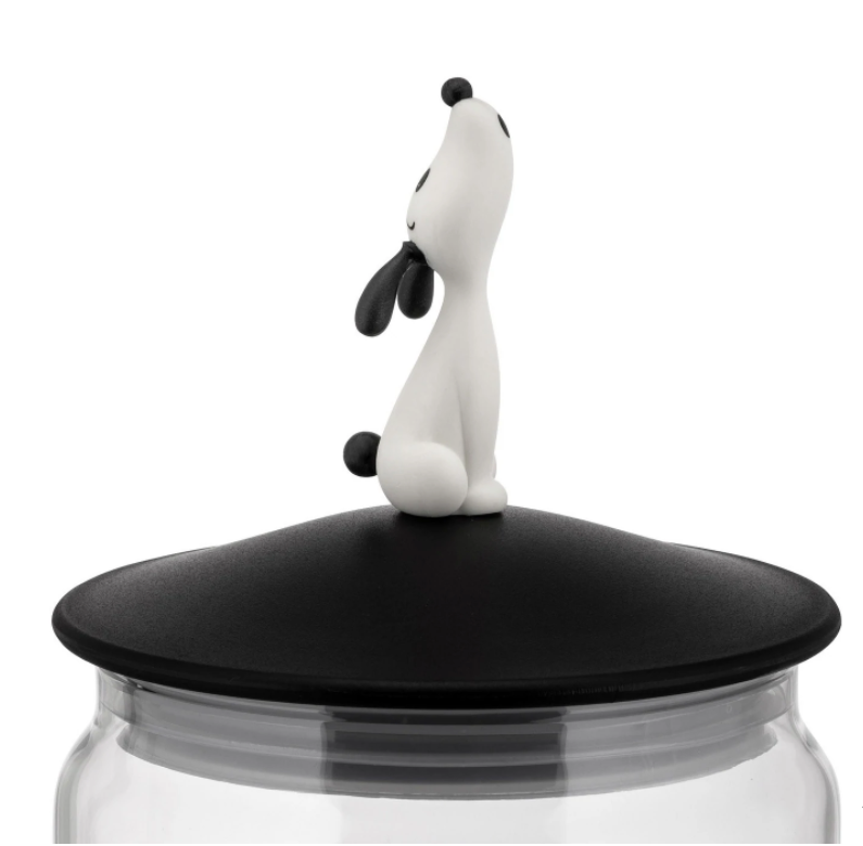 Alessi los deksel met hond, zwart, ontwerp Miriam Mirri