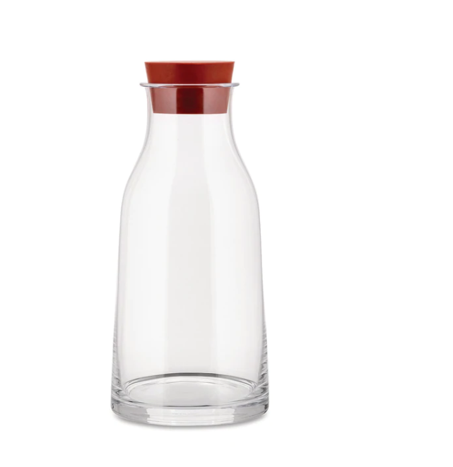 Alessi Tonale karaf van glas met bruinrode silicone dop, hoogte 11 cm