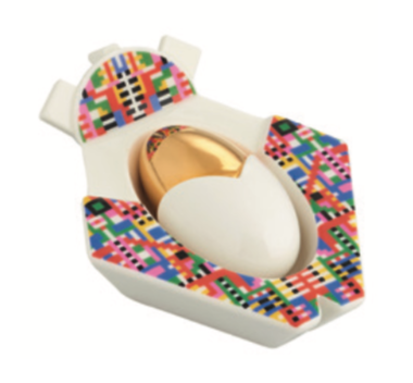 Side view of Holyhedrics Christmas figure, opened with gold egg-shaped figure
