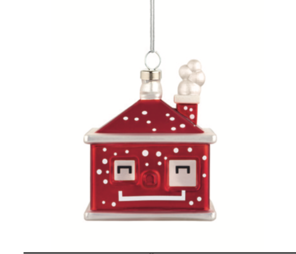 Cubetta kerstkubus aan koord, rood glas, detail van het gezicht