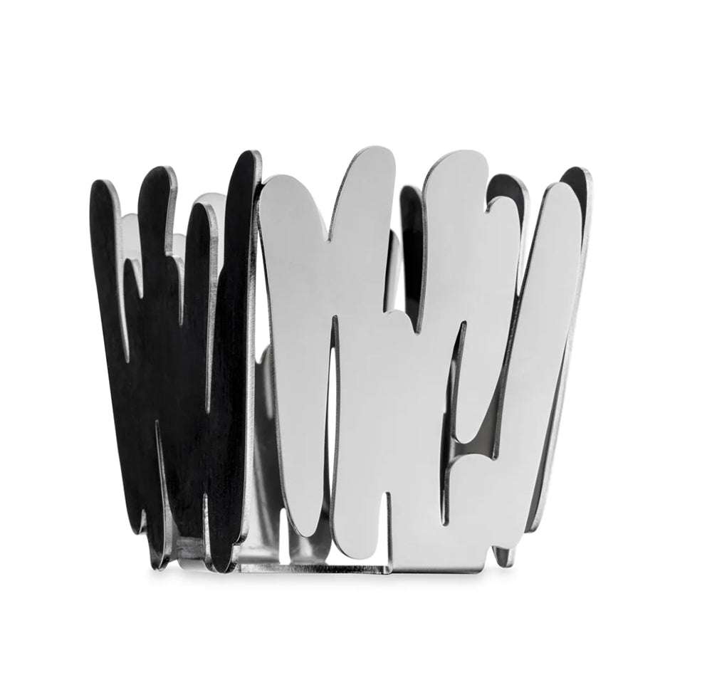 Barcandle candle holder in steel and black, front view