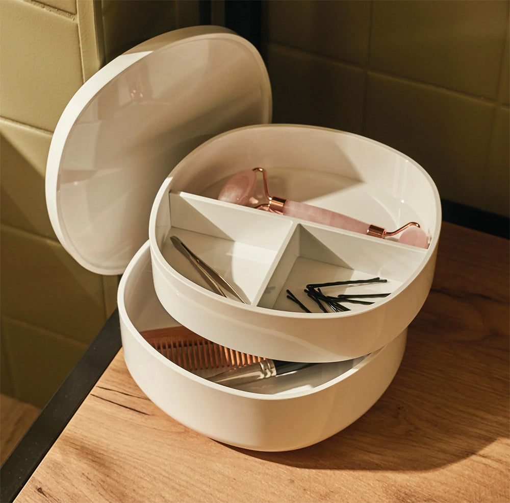Alessi Dubbele Container badkamer, los stapelbare containers met deksel, van Piero Lissoni