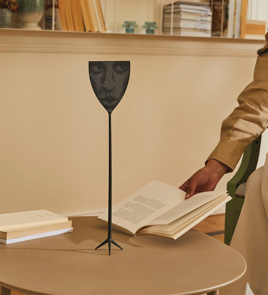 Alessi Dr. Skud vliegenmepper, grijs, staand model van Philippe Starck