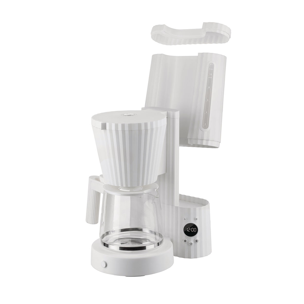 Disassembled filter coffee maker with spare handle and filter holder