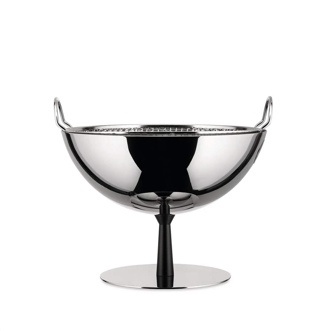 Fruitschaal Fruittest van Alessi, in edelstaal met antraciet console