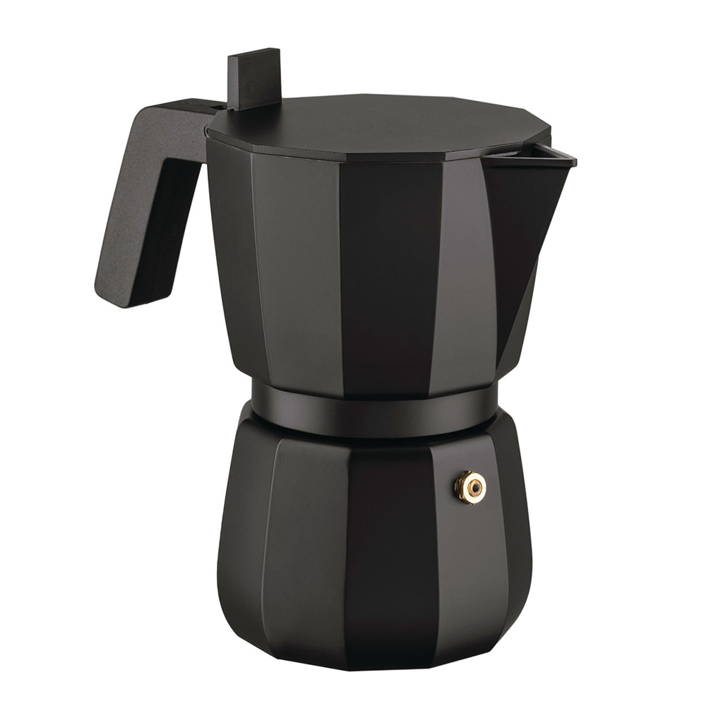 Alessi Moka espressomaker in zwart, ontworpen door David Chipperfield