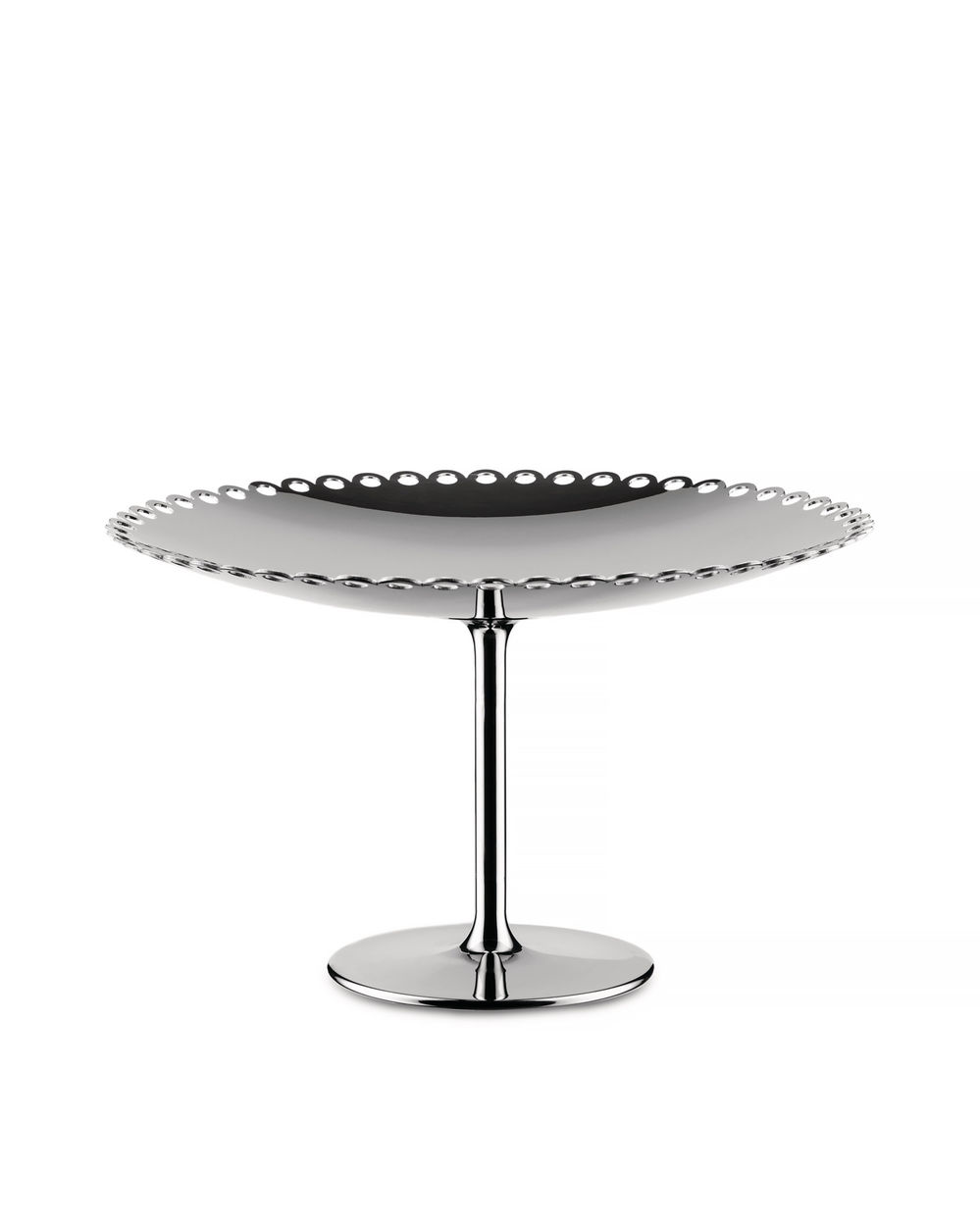 Alessi Edges taartplateau, klein, rvs, uit de serie Il Tornitore Matto, vooraanzicht.