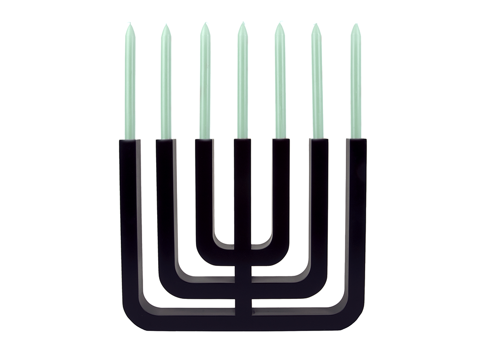 Alessi Menorah kandelaar in zwart met groene kaarsen