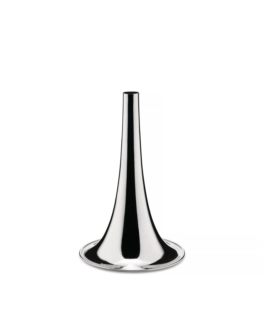 Alessi Trumpet vase narrow in silver, front view