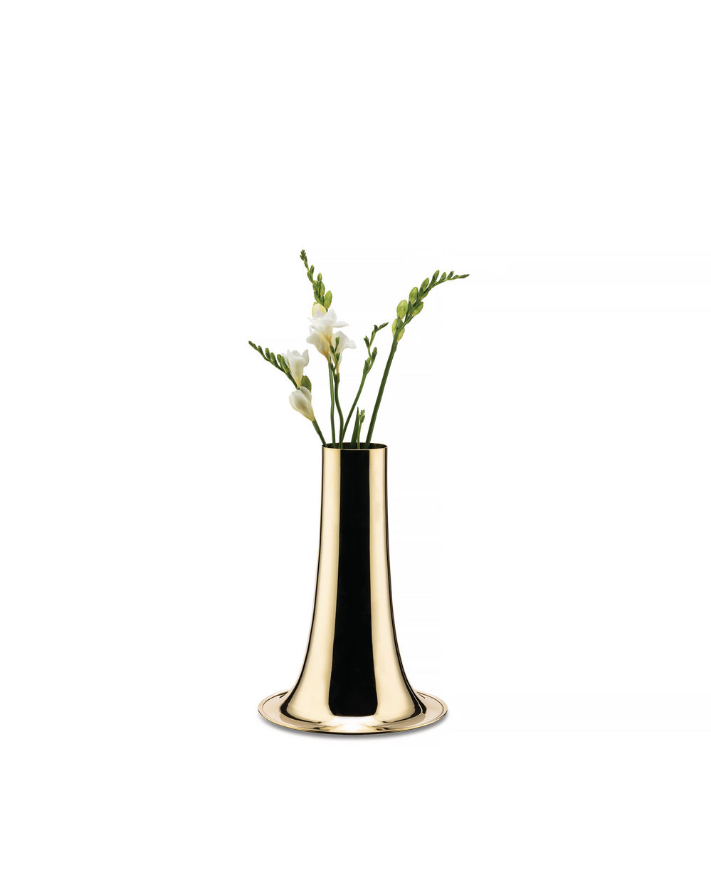 Trumpet vaas breed in massief messing, met bloemen, serie Il Tornitore Matto