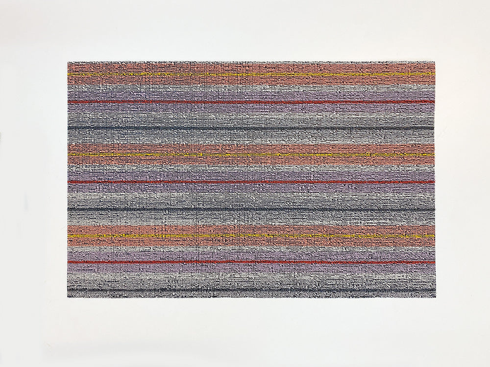 Deurmat Ribbon Stripe Bonbon van Chilewich, ontwerp Sandy Chilewich, gestreept in koraal en grijs