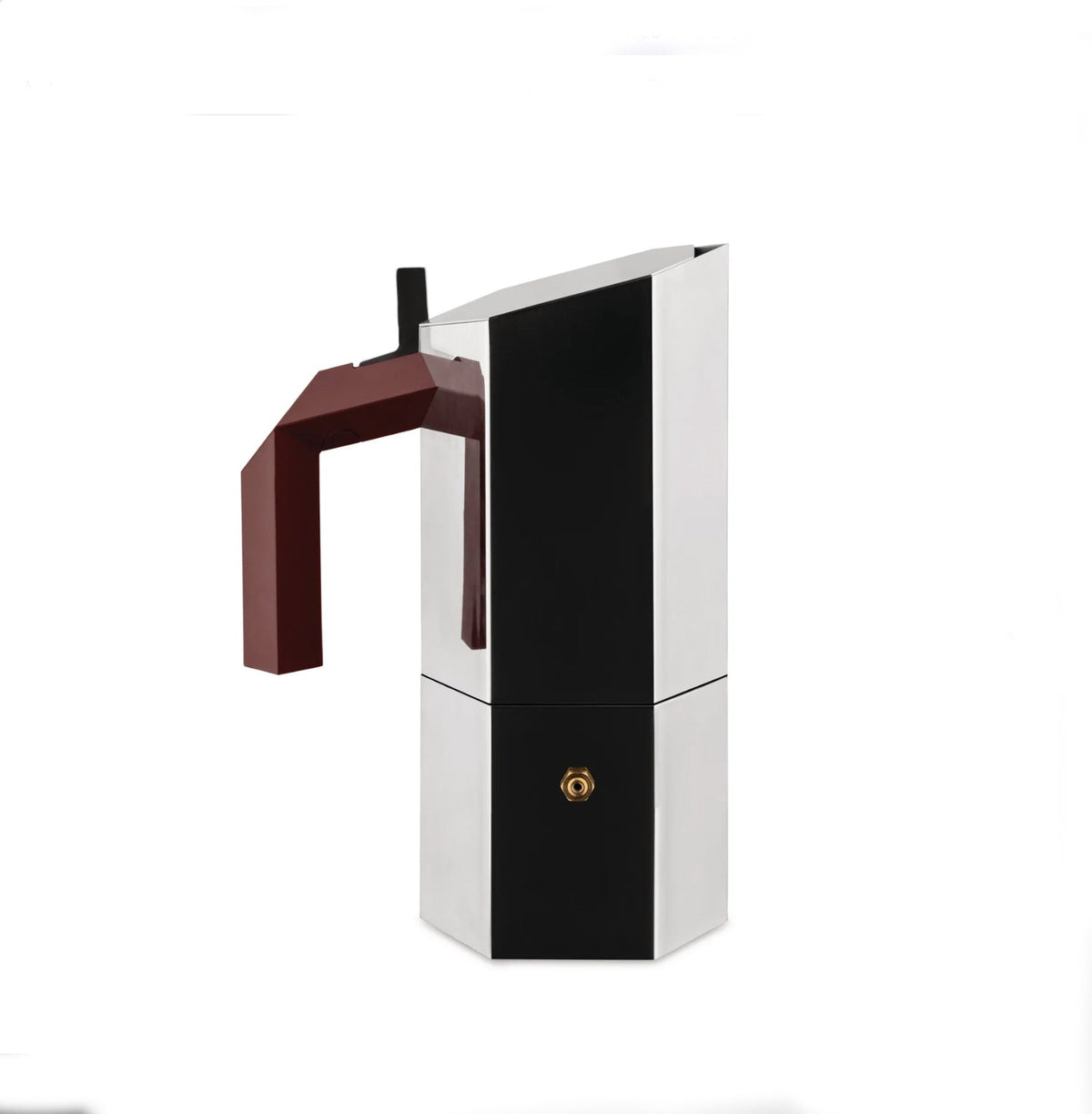 Alessi Menhir 6-kops koffiemaker in rvs en zwart met bordeauxrood handvat