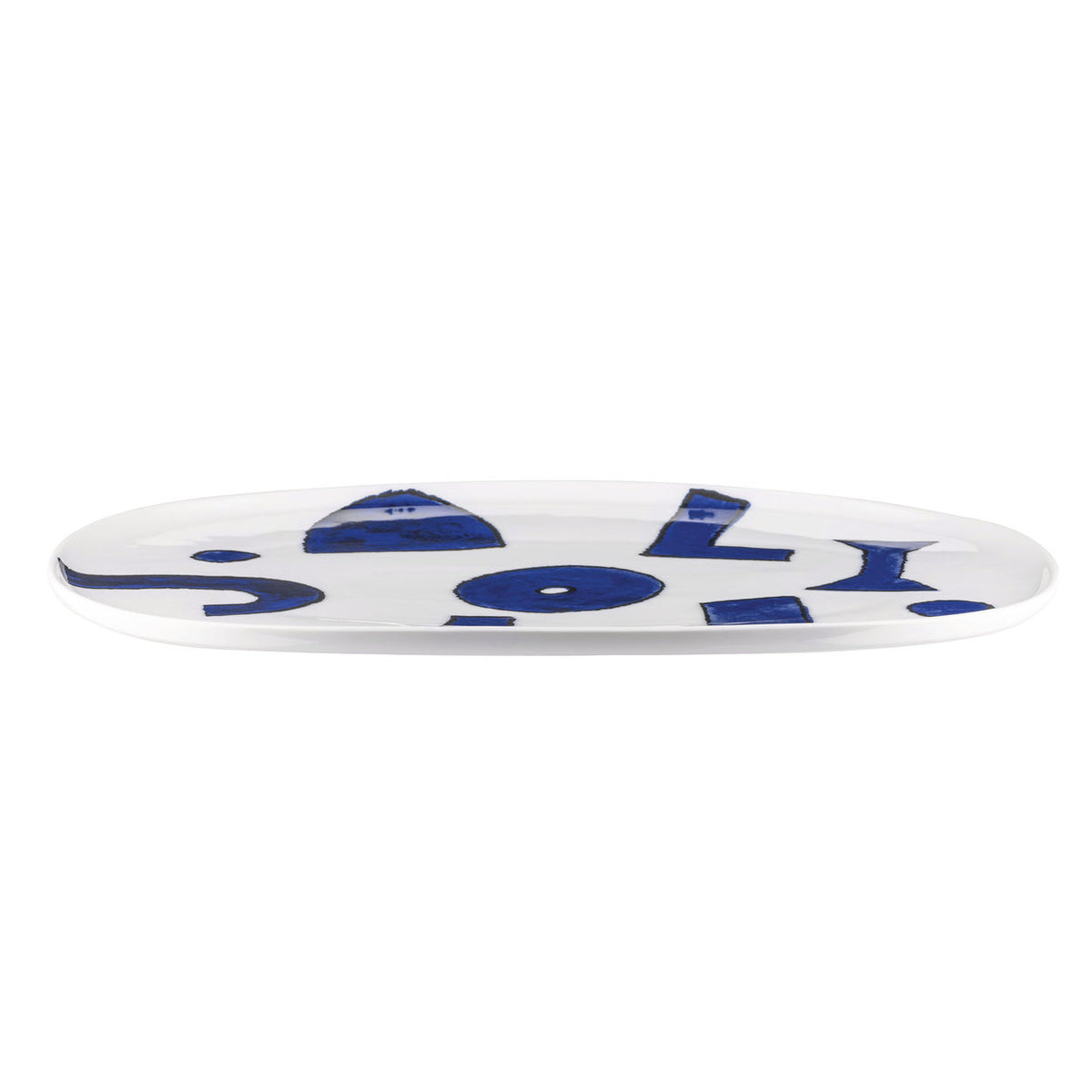 Itsumo ovaal serveerbord groot in wit porselein met blauw motief, Yunoki