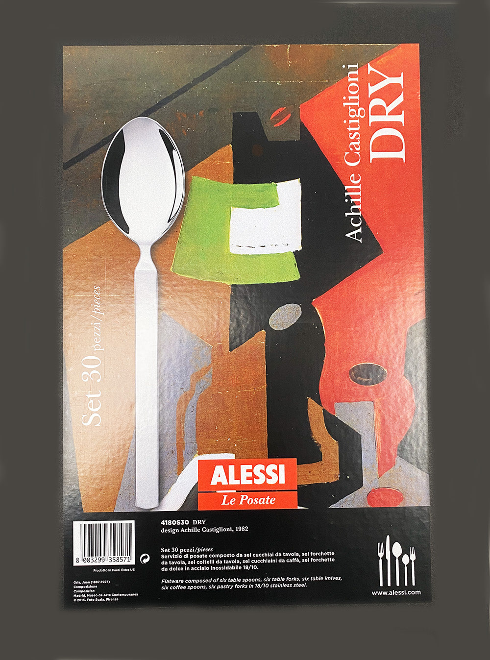 Alessi Dry bestek casssette, 30-delig, RVS, verpakking, ontwerp Achille Castiglioni