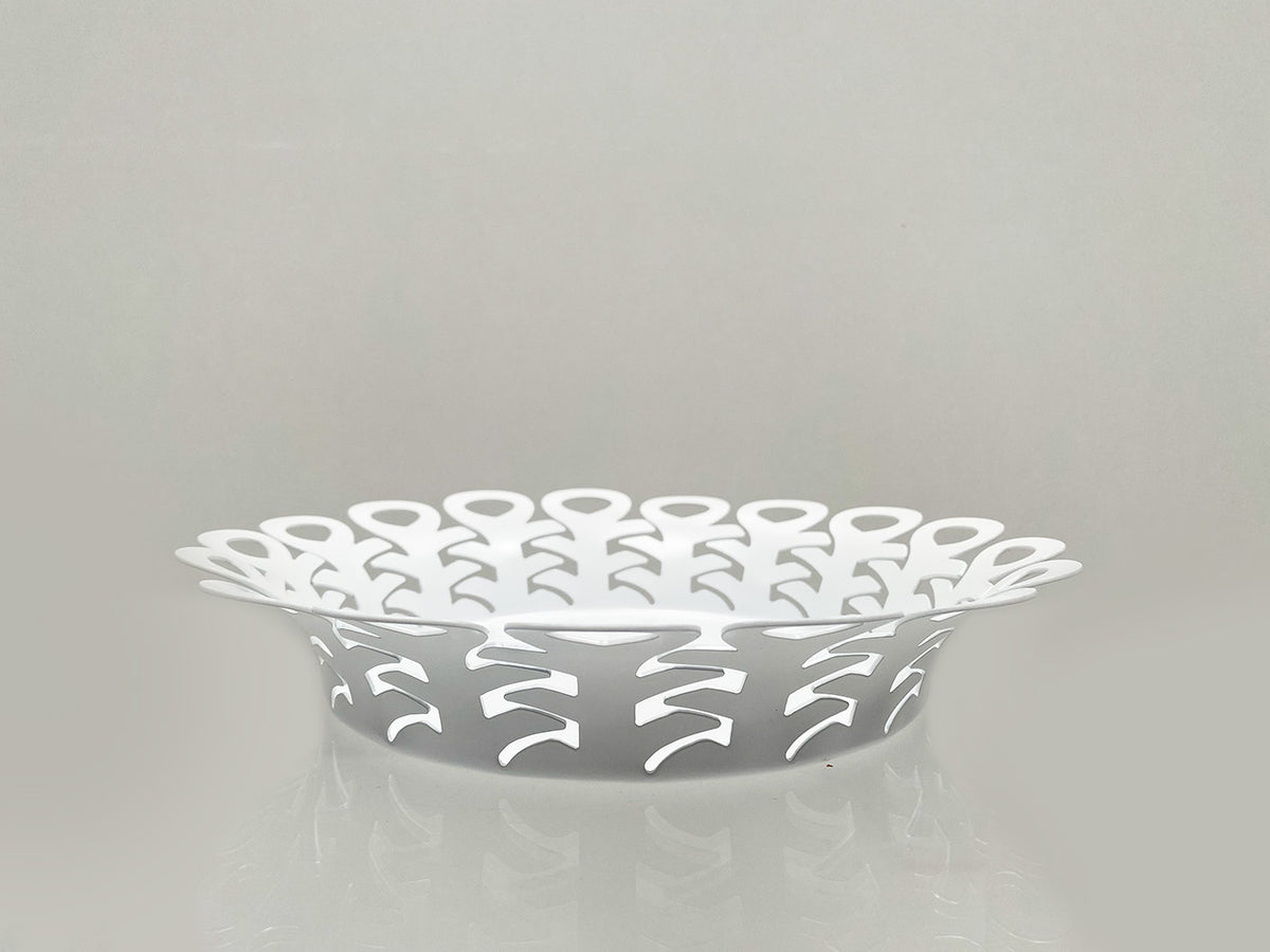 Alessi Vimini groot mand in wit metaal met open lasersnijpatroon