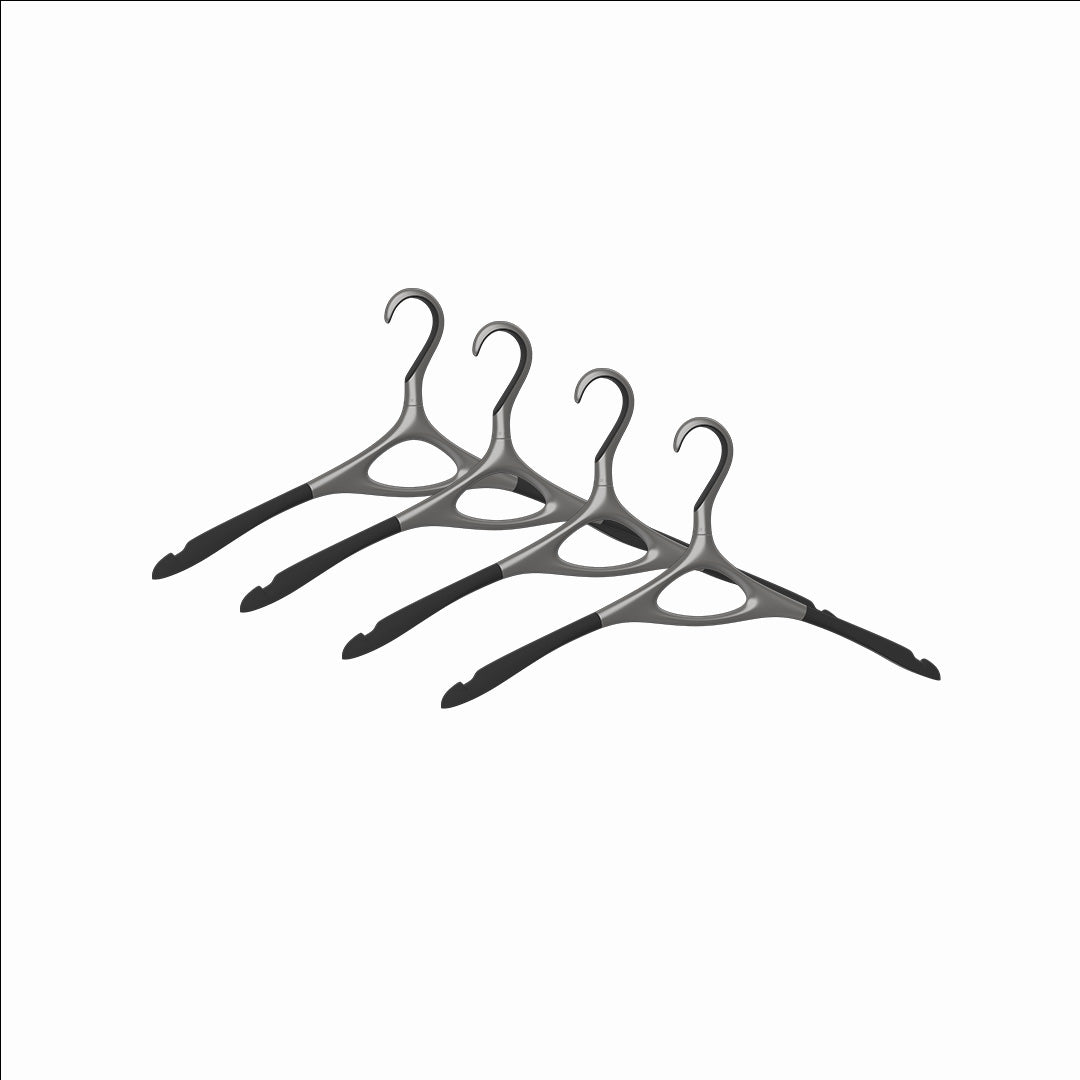 Set van 4 Basis kledinghangers in gunmetal, schuin bovenaanzicht
